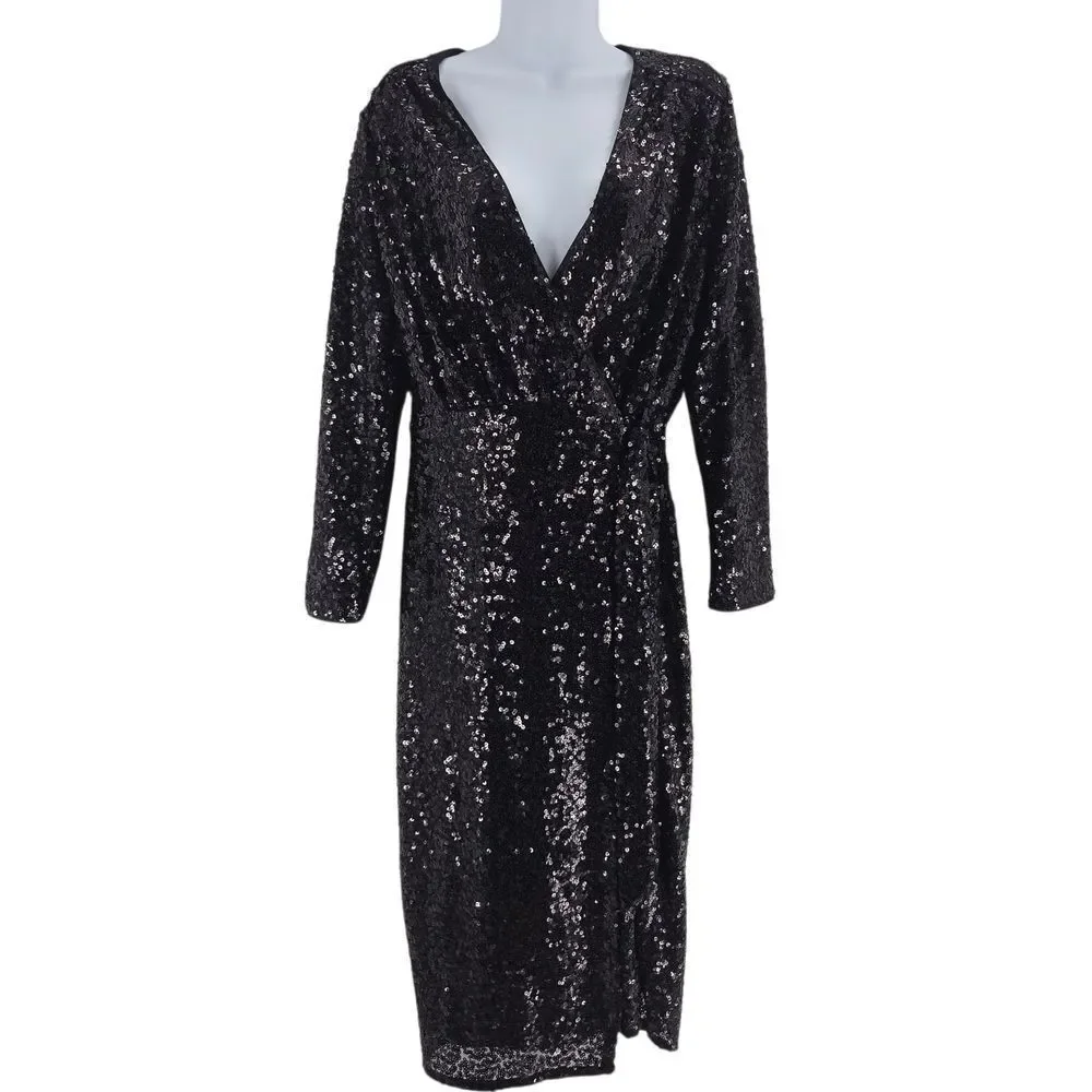 h&m sequin black dress NEW H&M Black Sequin Long-Sleeve Mini Dress Black sz XS